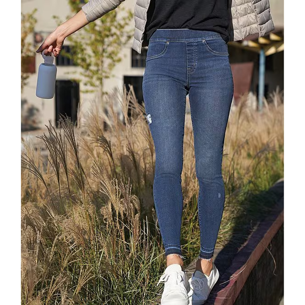 Spanx Distressed Denim Pull-On Leggings Jeggings Jeans Women's Blue Size Small